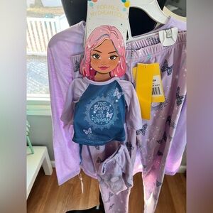 NWT 2 Piece Girls PJ with Doll 10/12 Lavender Flame Resistant Perfect Gift